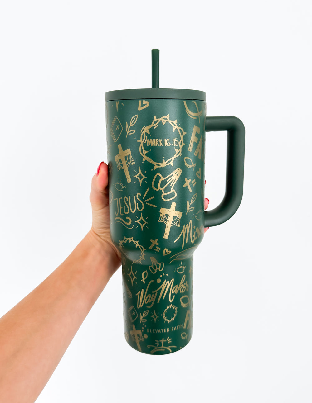 Green Allover Encouragement 40 oz Tumbler - Elevated Faith