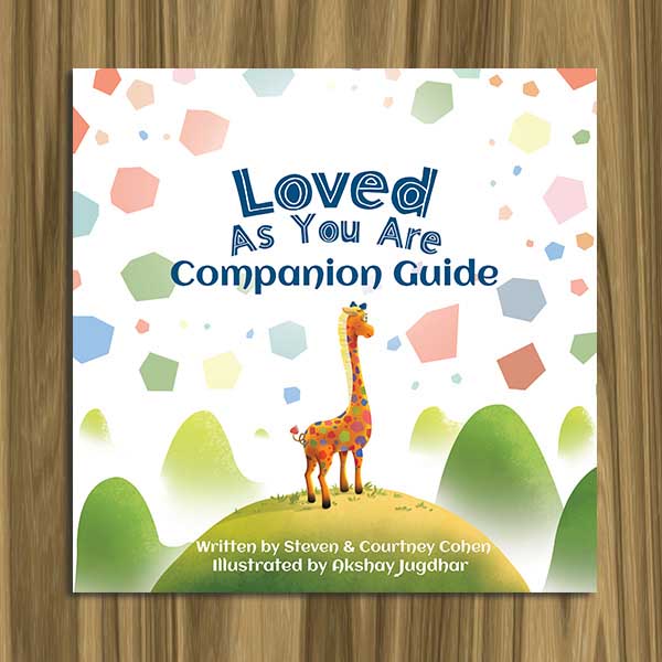 Loved As You Are Companion Guide by Steven Cohen book cover with a colorful giraffe illustration on a wooden surface