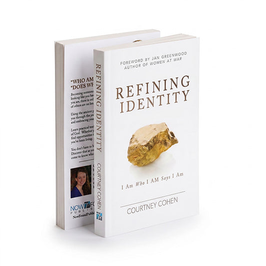 Book titled 'Refining Identity' by Courtney Cohen with refined gold on the cover against a white background. Subtitle I am who I AM says I am.