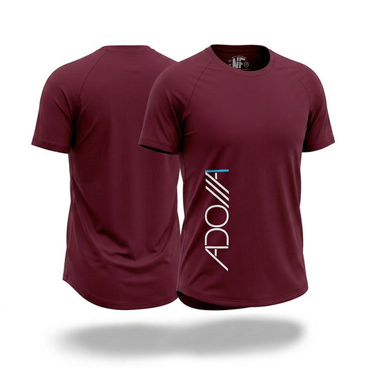 Wine bamboo t-shirt with 'Adonai' logo on a white background
