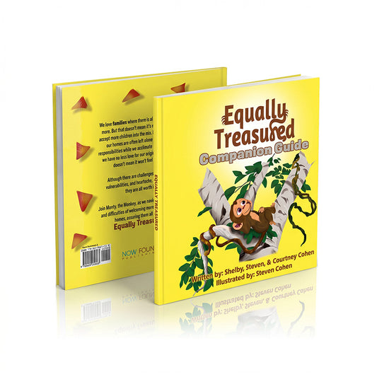 Children's Book titled 'Equally Treasured Companion Guide' with a monkey illustration on a yellow background