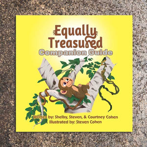 Book cover of 'Equally Treasured Companion Guide' with a monkey illustration on a yellow background.