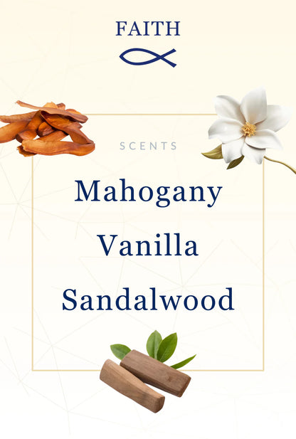 Faith Bible Candle - Mahogany, Vanilla & Sandalwood Scent with Hidden Verses