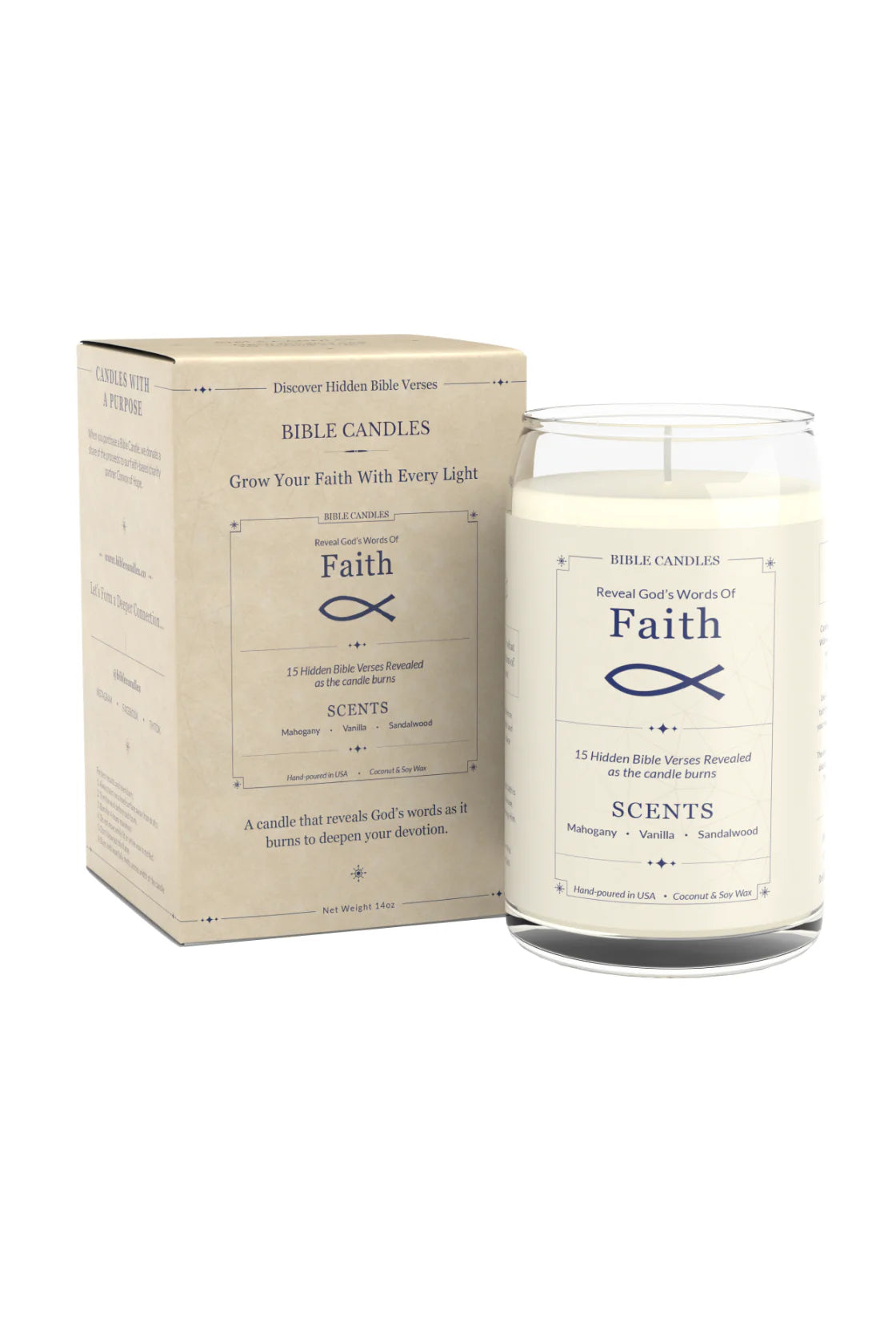 Faith Bible Candle - Mahogany, Vanilla & Sandalwood Scent with Hidden Verses