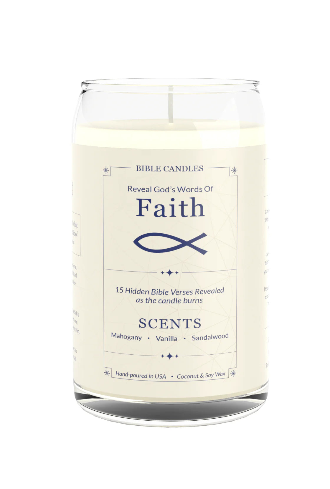 Faith Bible Candle - Mahogany, Vanilla & Sandalwood Scent with Hidden Verses