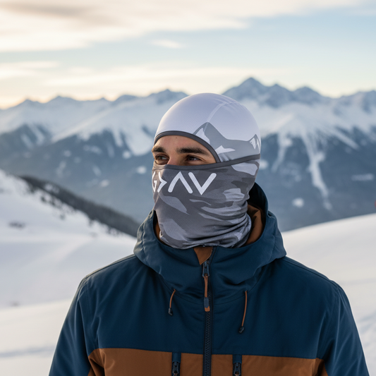 Person wearing a God is greater Balaclava Ski Mask/face mask with a mountainous background