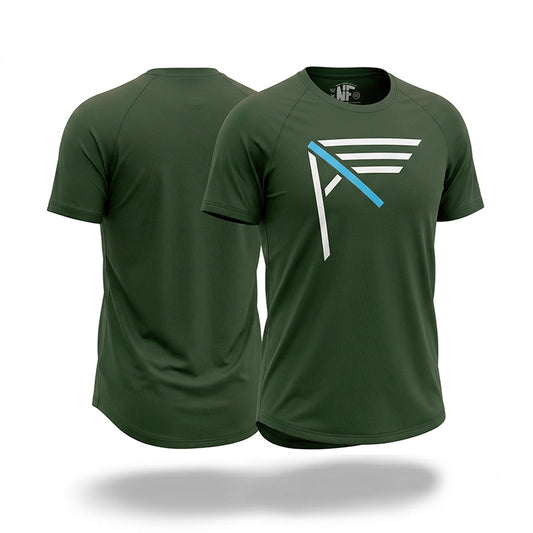 Green bamboo t-shirt with I AM logo on a white background