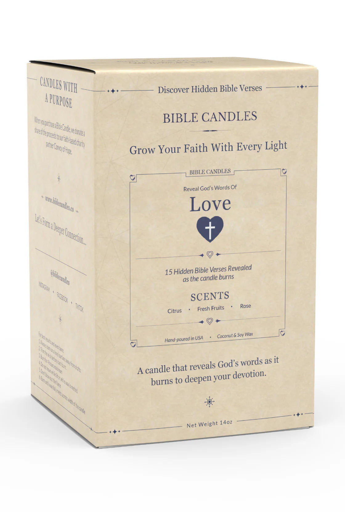 Love Bible Candle - Citrus, Fresh Fruits & Rose Scent with Hidden Verses