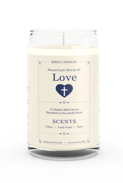 Love Bible Candle - Citrus, Fresh Fruits & Rose Scent with Hidden Verses