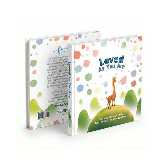 Children's book titled 'Loved As You Are' with a colorful cover featuring a giraffe.