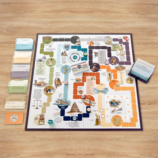 Board game with cards on a wooden surface