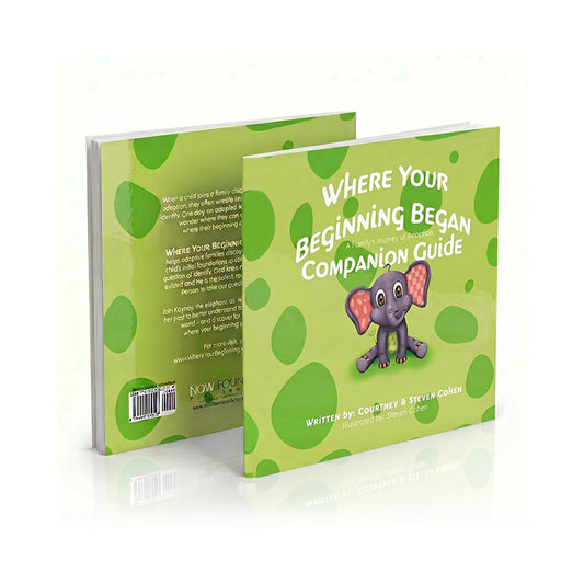 Where Your Beginning Began Children's book  Companion Guide with a green cover featuring an elephant illustration on a white background